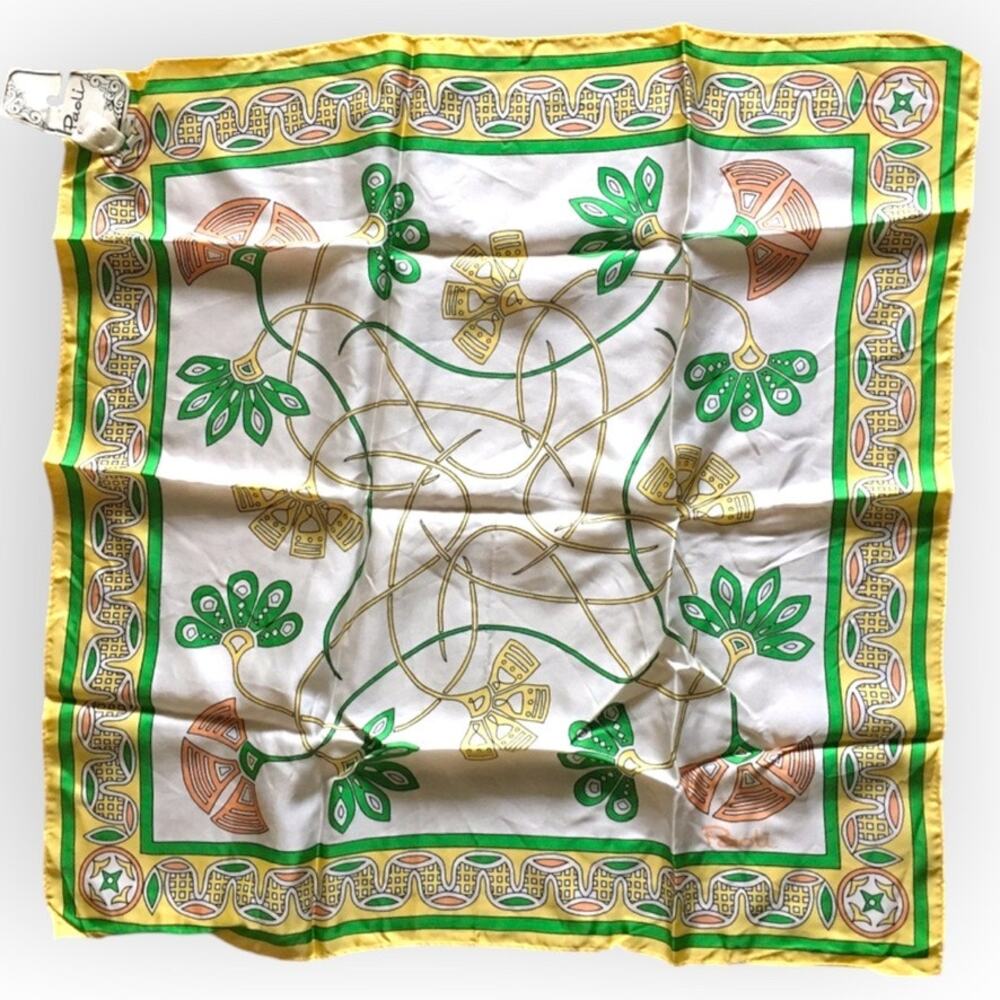 Vintage signed PAOLI scarf, pale yellow/green/white - tags still on